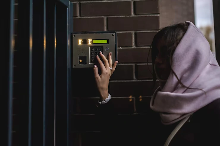 Kvinner bruker biometriske låssystemer for å sikre hjemmet sitt